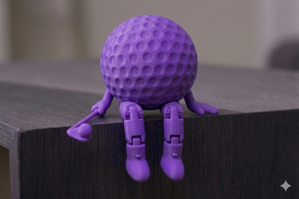 Funny Golf Ball Buddy with Club | 3D Printed Golf Desk Decor | Articulated Golf Figure
