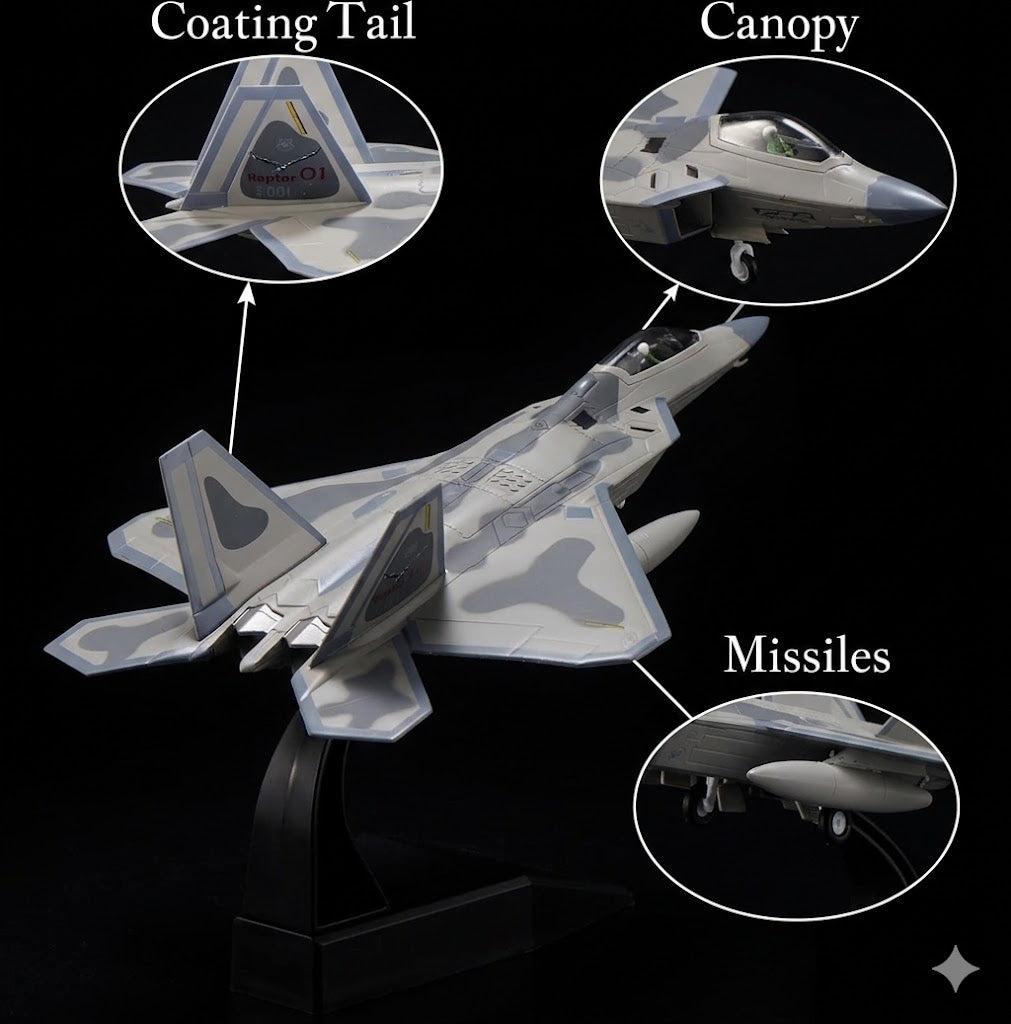 F-22 Raptor Die-Cast Aircraft Model – 1/100 Scale Spirits of America Fighter Jet