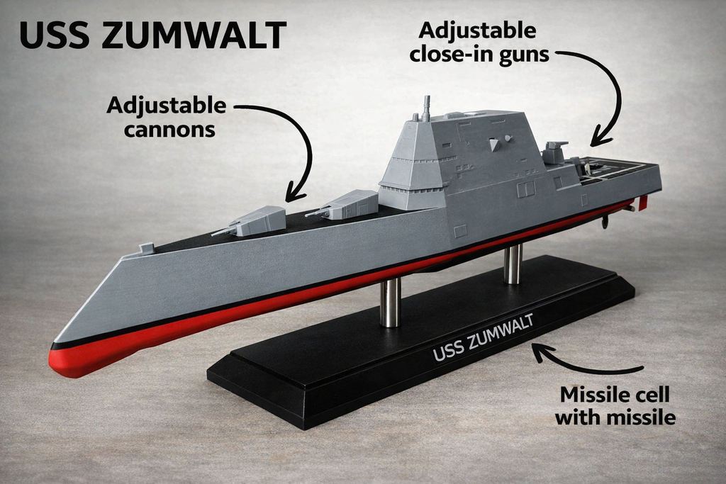 USS Zumwalt DDG-1000 3D Printed Destroyer Display Model – Modern Navy Warship Desk Decor