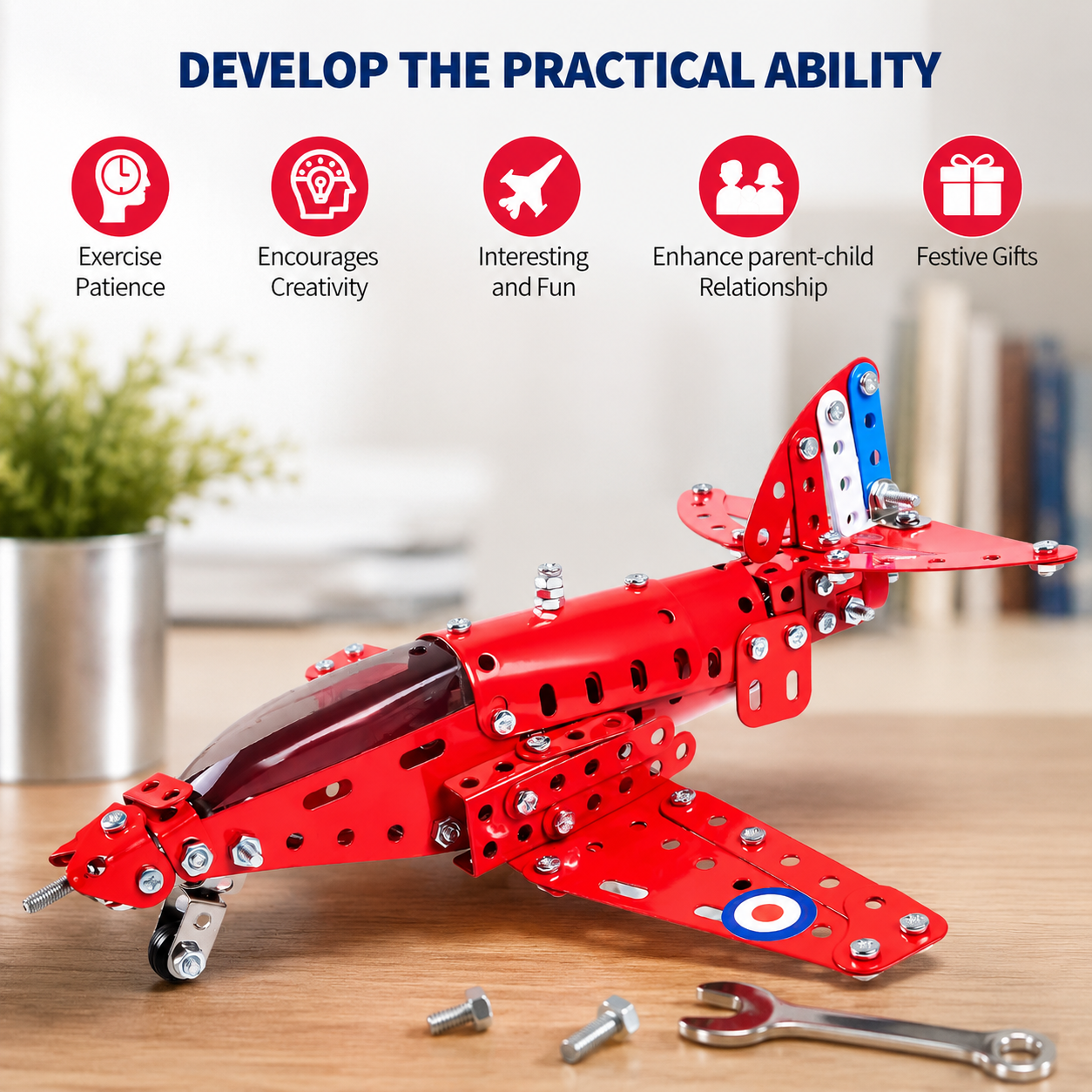 Toy Airplane Building Kit – 201 Piece STEM DIY Model Plane Construction Set