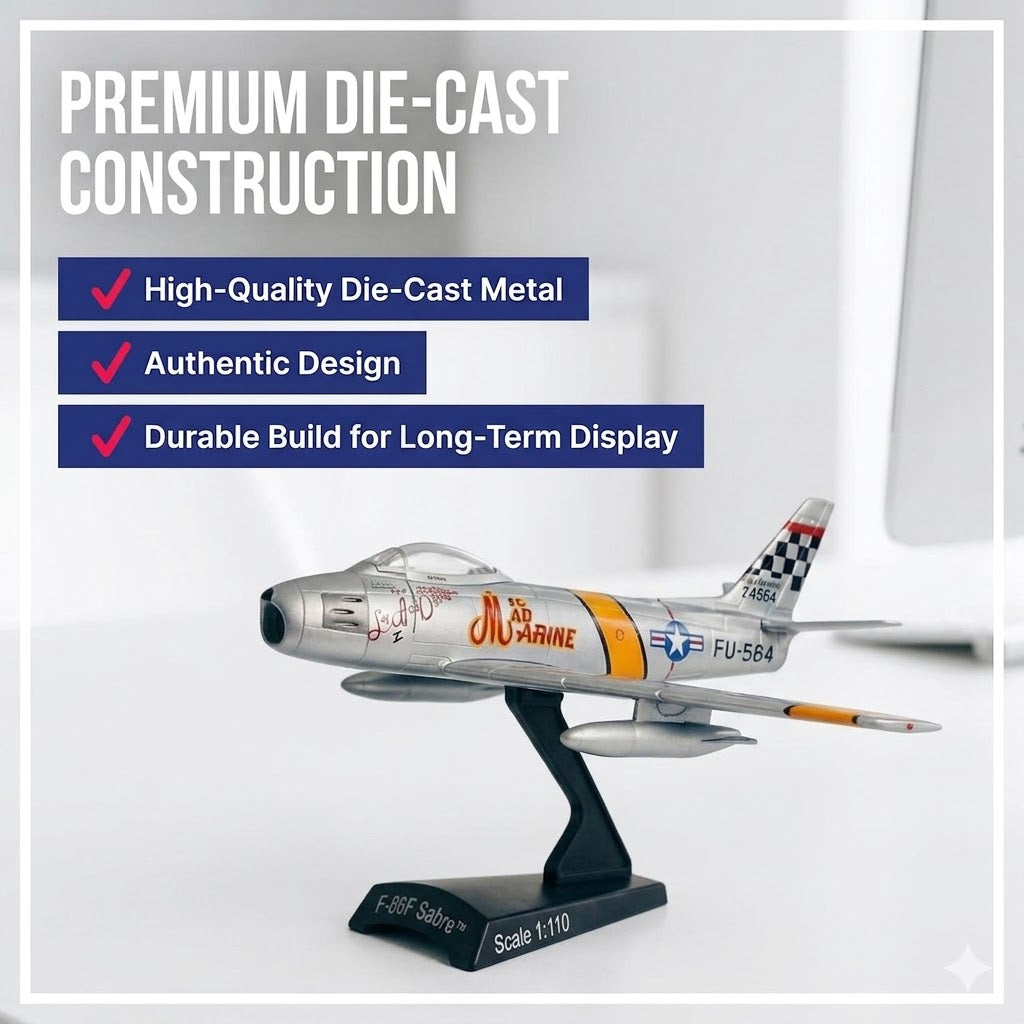 F-86 Sabre “MiG Mad Marine” Die-Cast Aircraft Model – 1:110 Scale Display Jet