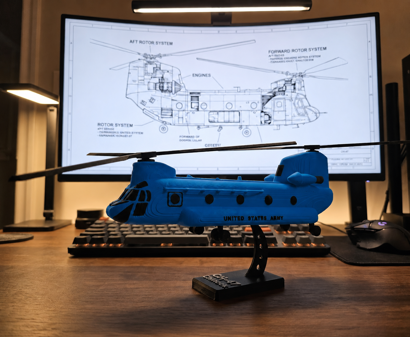 CH-47 Chinook Helicopter Loose Piece Display Model – 3D Printed Military Helicopter
