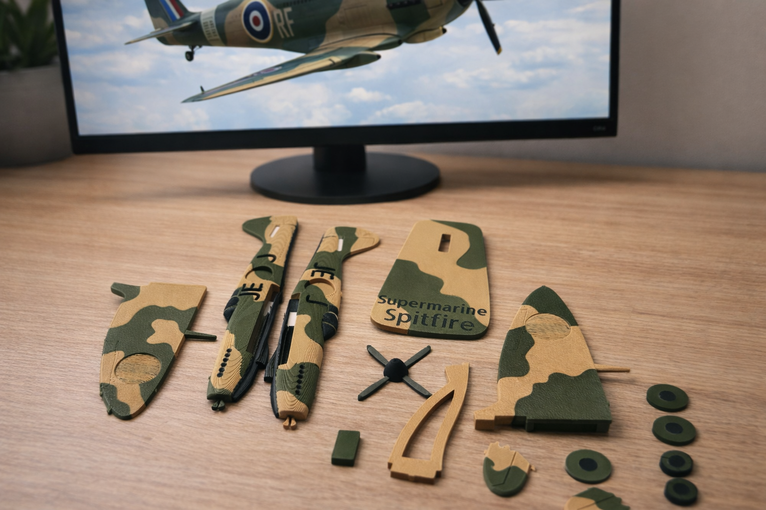 Spitfire WWII Fighter Plane Kit Card | 3D Printed Aircraft Model