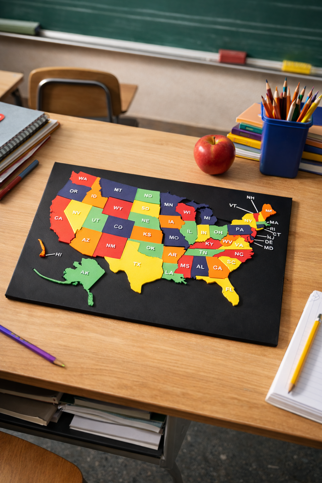 50 States USA Map 3D Printed Puzzle – Educational Geography Desk Display