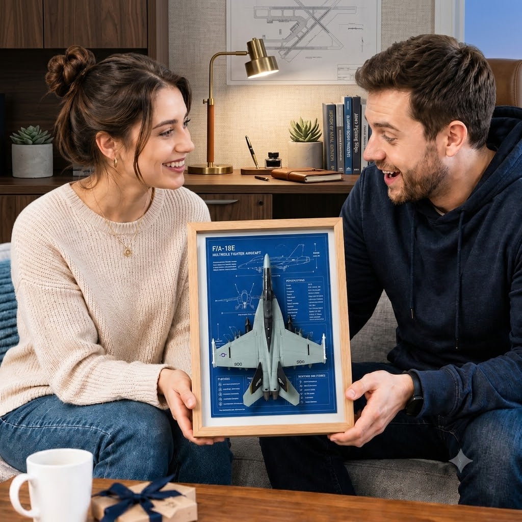 F-18 Hornet 3D Aircraft Shadow Box Frame – Fighter Jet Blueprint Wall Art