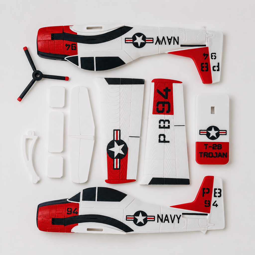 T-28 Trojan Navy Kit Card 3D Printed Aircraft Model Kit | Snap Fit Desk Display | DIY Plane Gift