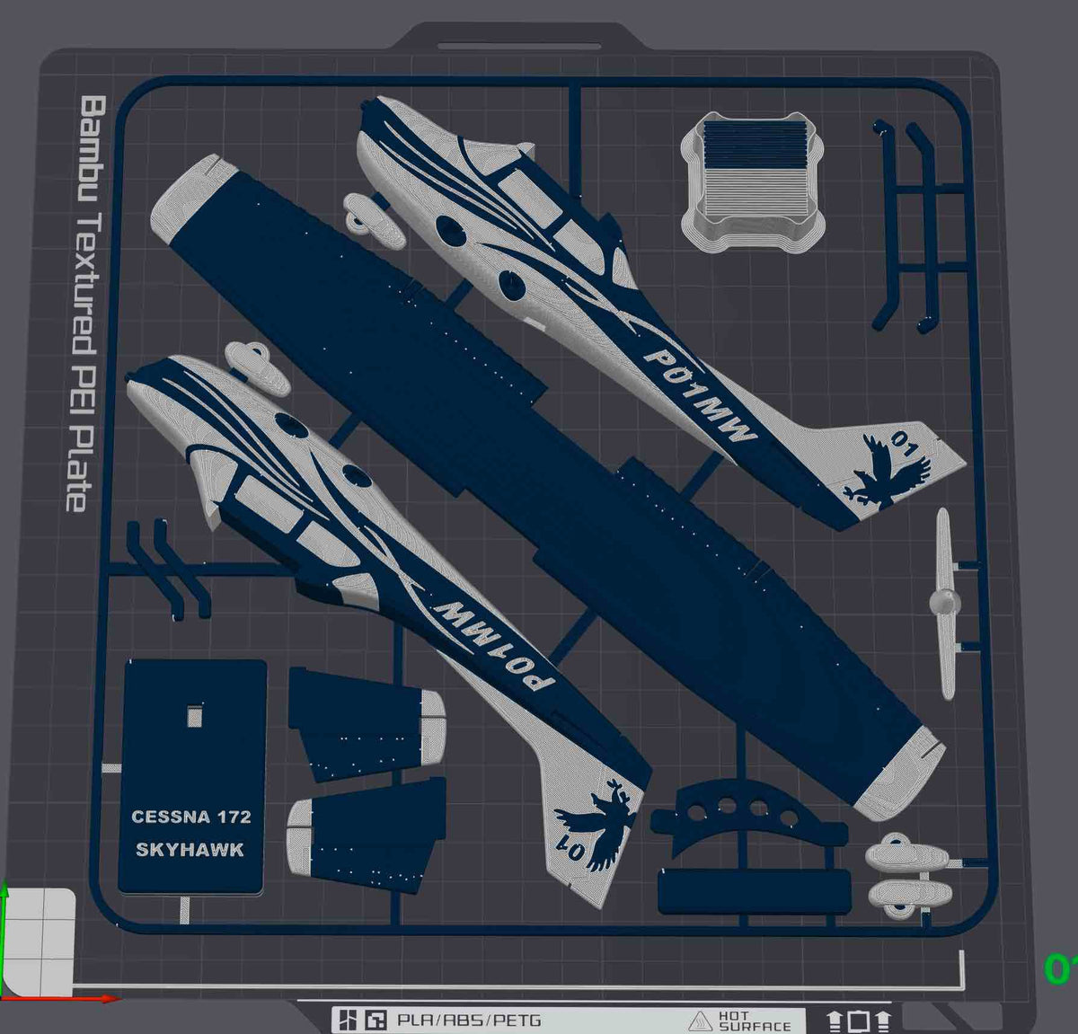3D Printed Cessna 172 Skyhawk Model Kit Display