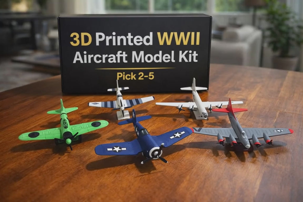 WWII Aircraft Bundle 3D Printed Model Kit Collection – B-17, B-29, P-51, F4U Corsair & A6M Zero