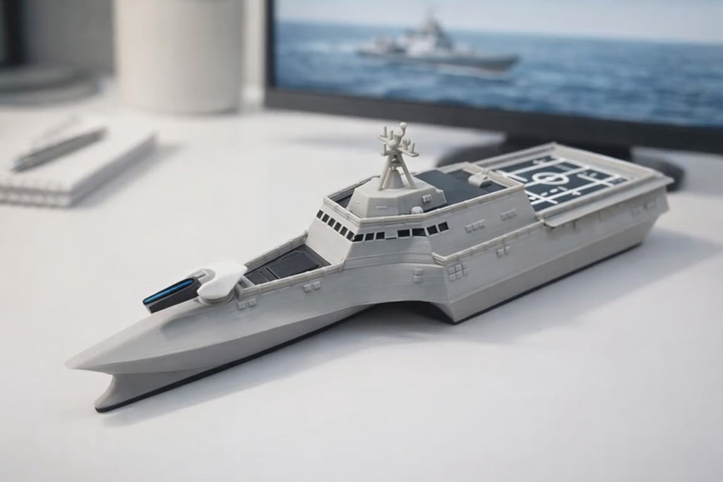 USS Littoral Combat Ship 3D Printed Display Model – Rotating Gun Naval Warship Decor