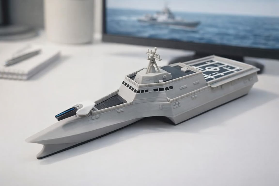 USS Littoral Combat Ship 3D Printed Display Model – Rotating Gun Naval Warship Decor