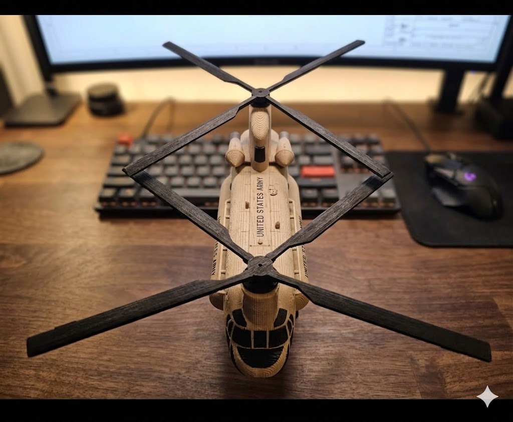 CH-47 Chinook Helicopter Loose Piece Display Model – 3D Printed Military Helicopter