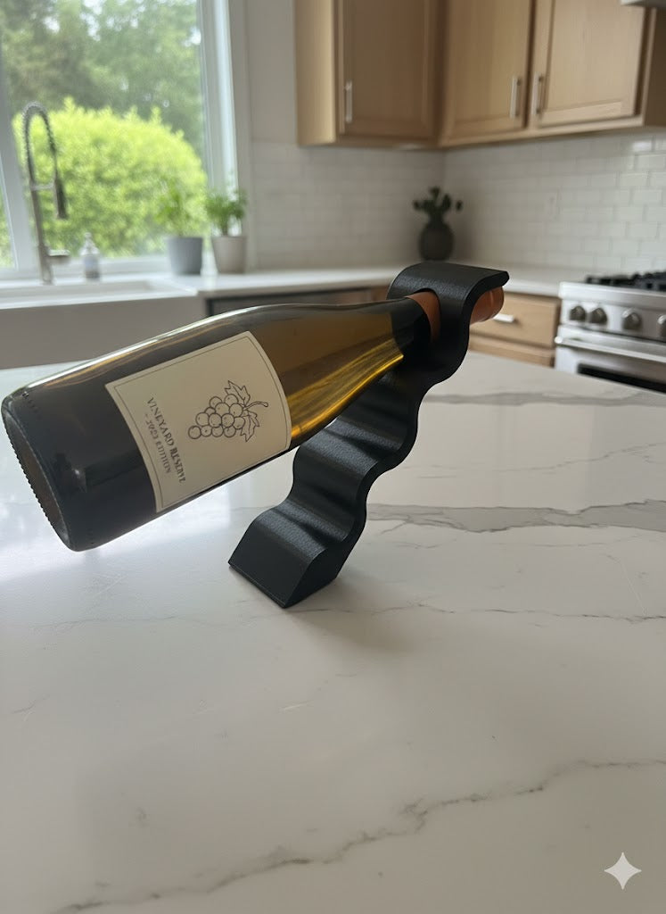 Modern Wine Bottle Holder Modern Wine Bottle Holder – 3D Printed Wine Rack – Minimalist Bottle Display Stand – Kitchen Counter Wine Decor