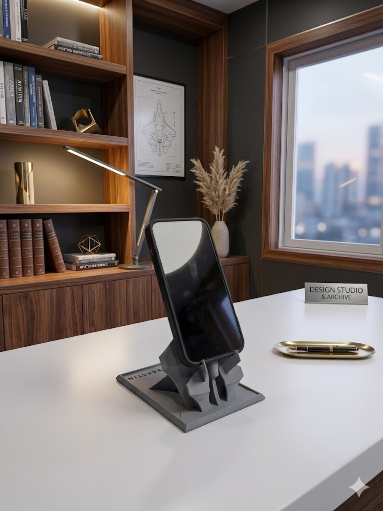 Fighter Jet Phone Stand – 3D Printed Aviation Desk Dock – Aircraft Phone Holder