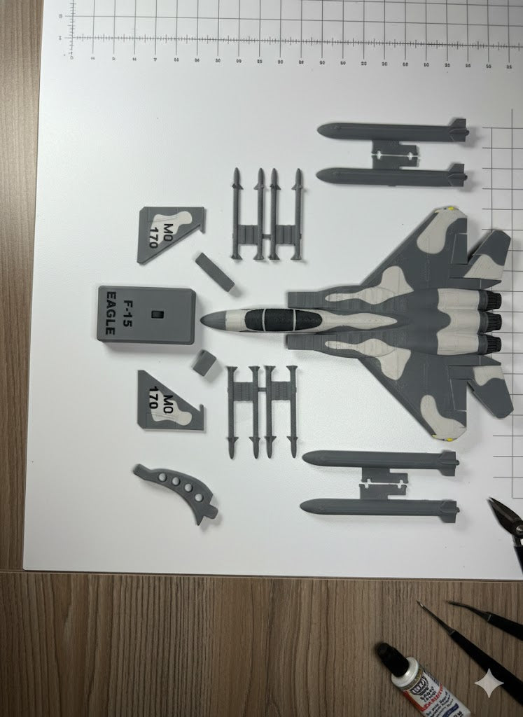 F-15 Eagle 3D Printed Aircraft Model Kit – White & Gray Fighter Jet Edition