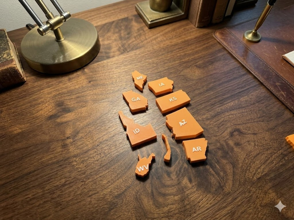 50 States USA Map 3D Printed Puzzle – Educational Geography Desk Display