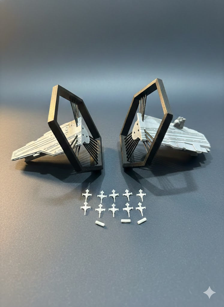 Sci-Fi Aircraft Carrier 3D Printed Model Kit Sci-Fi Aircraft Carrier 3D Printed Model Kit – Futuristic Space Navy Display – Mini Jet Aircraft Included – DIY Military Carrier Build