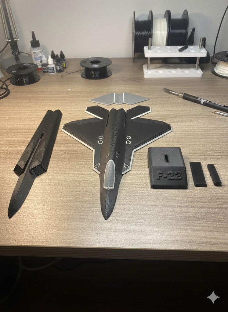 F-22 Raptor Stealth Fighter 3D Printed Aircraft Model Kit – Black & Gray Edition