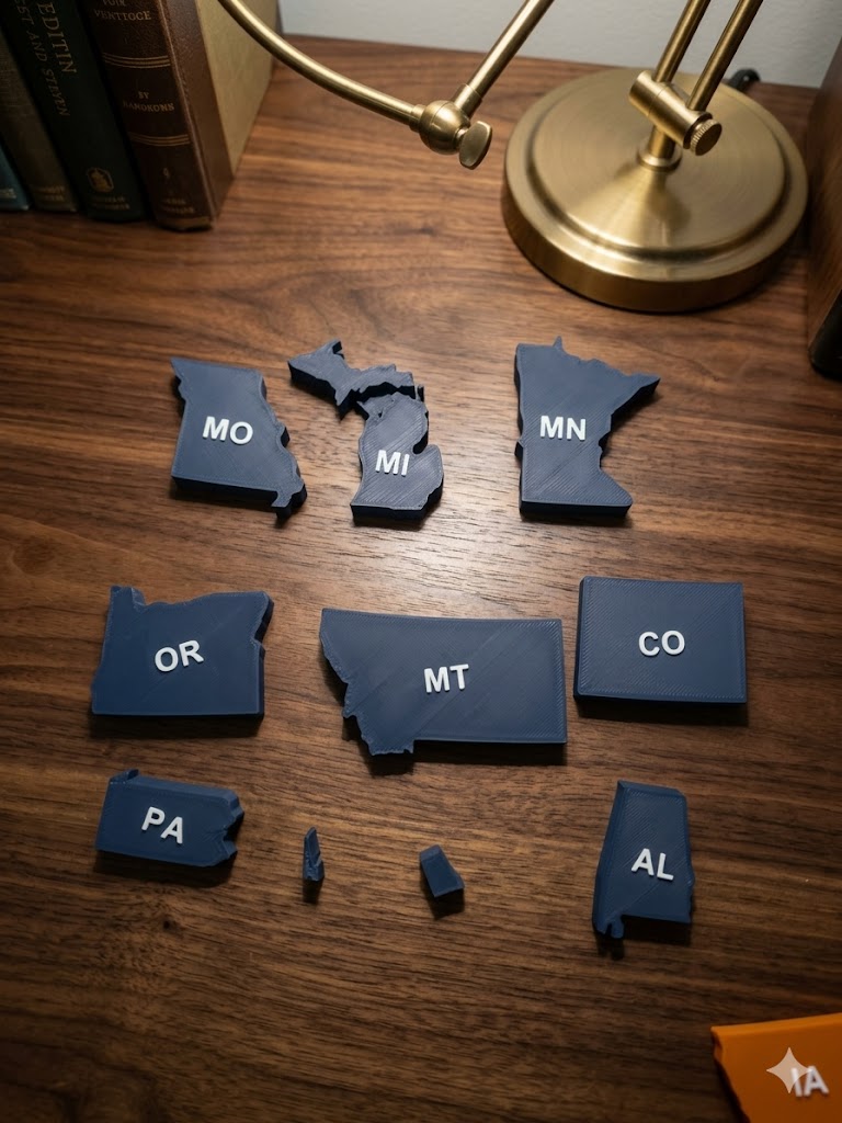 50 States USA Map 3D Printed Puzzle – Educational Geography Desk Display