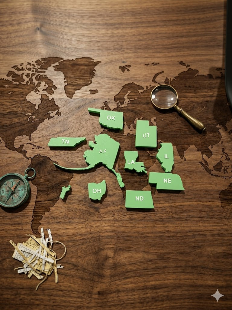 50 States USA Map 3D Printed Puzzle – Educational Geography Desk Display