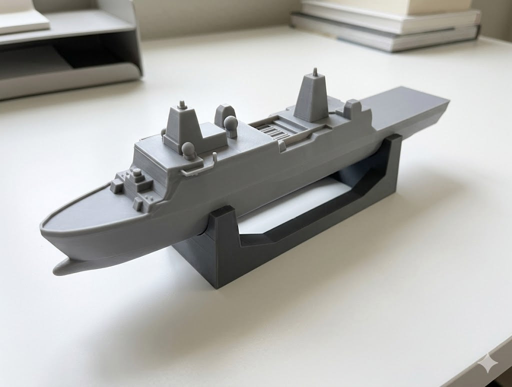 USS San Antonio Class Amphibious Transport Dock 3D Printed Display Ship – Naval Desk Decor