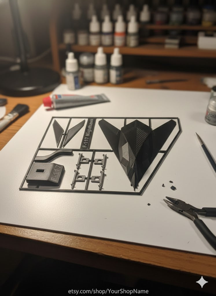 F-117 Nighthawk 3D Printed Model Kit F-117 Nighthawk 3D Printed Model Kit – Stealth Fighter Aircraft Display – Military Aviation Desk Decor – DIY Jet Build Kit