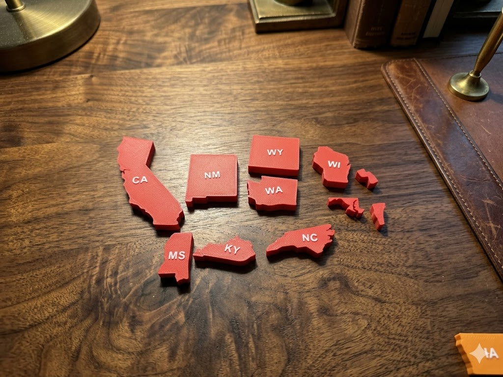 50 States USA Map 3D Printed Puzzle – Educational Geography Desk Display