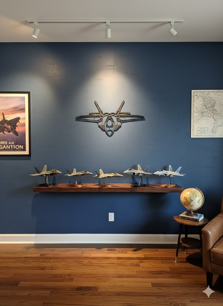 F-22 Raptor Wall Art F-22 Raptor Wall Art – 3D Printed Fighter Jet Wall Decor – Military Aircraft Metal Style Wall Hanging – Aviation Room Decor