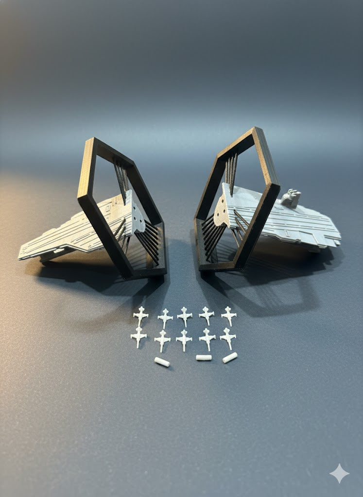 Sci-Fi Aircraft Carrier 3D Printed Model Kit Sci-Fi Aircraft Carrier 3D Printed Model Kit – Futuristic Space Navy Display – Mini Jet Aircraft Included – DIY Military Carrier Build