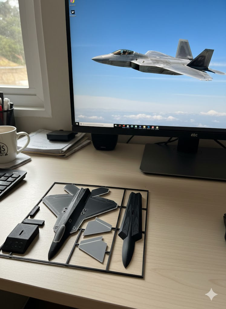 F-22 Raptor Stealth Fighter 3D Printed Aircraft Model Kit – Black & Gray Edition